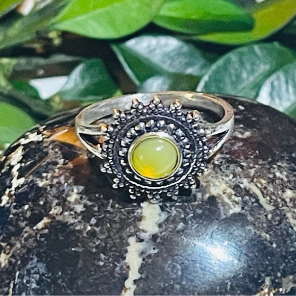 New RARE Cats Eye Chrysoberyl Yellow Green Artisan Sun 925 Sterling Silver Ring - Picture 14 of 17
